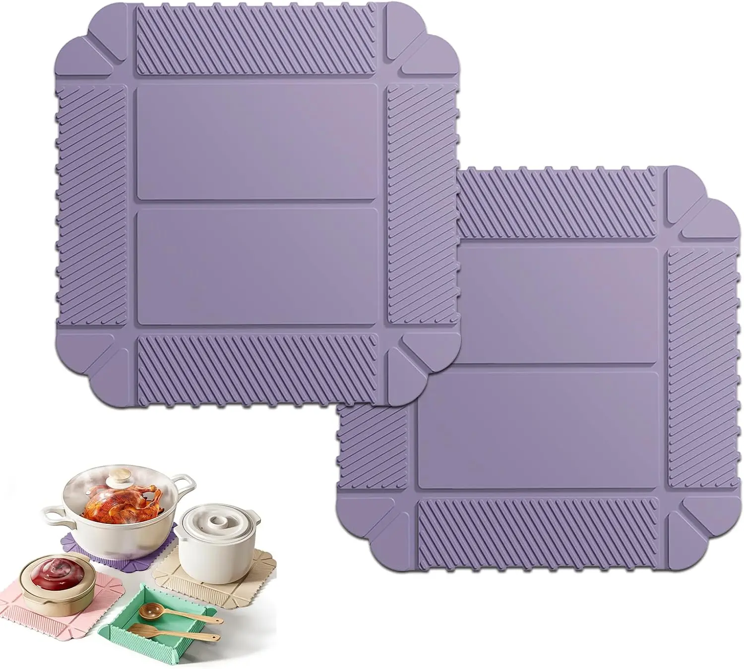Magnetic Silicone Trivet Mat - Lightweight Square Kitchen Tableware Coaster, Heat-Resistant Hot Pad for Hot Dishes, Non-Slip Countertop Protector for Pots, Pans, Board