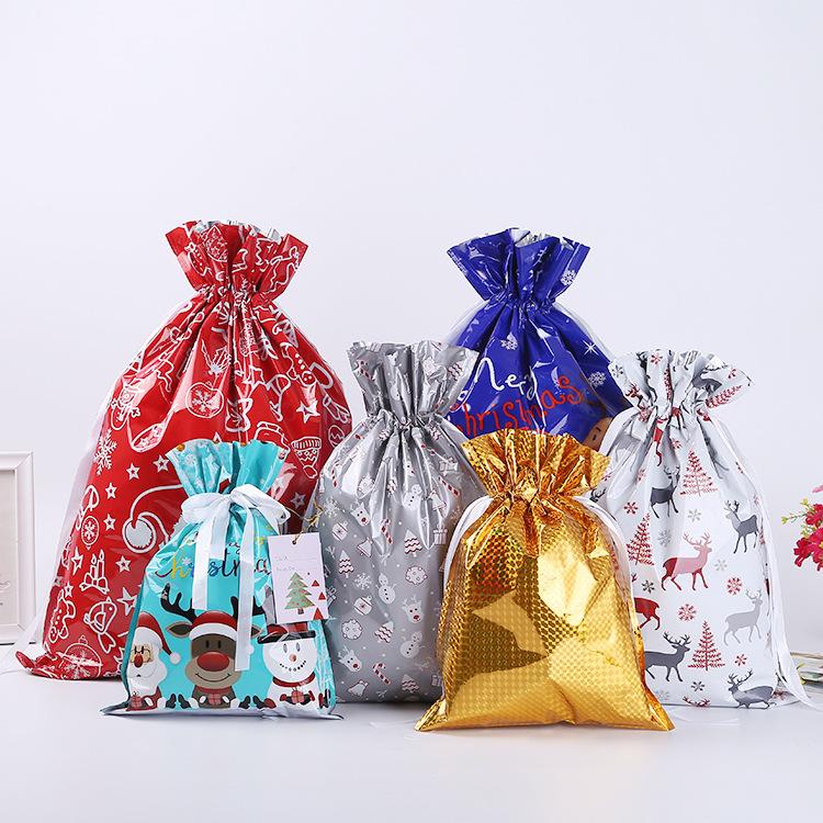 30pcs Package Holiday Drawstring Gift Bags With hanging tag attached, Christmas Foil Gift Wrapping Sacks Pouches for Xmas Presents Party Favor (Large Medium Small)