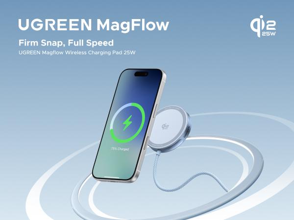 UGREEN 25W Magflow Fast Wireless Charger Pad, Magsafe Qi2 Certified Charging Mat for iPhone 17/16/15/14/13/12 Series AirPods, Compact Slim Travel-Friendly Design，TikTokShopBlackFriday ,TikTokShopHolidayHaul