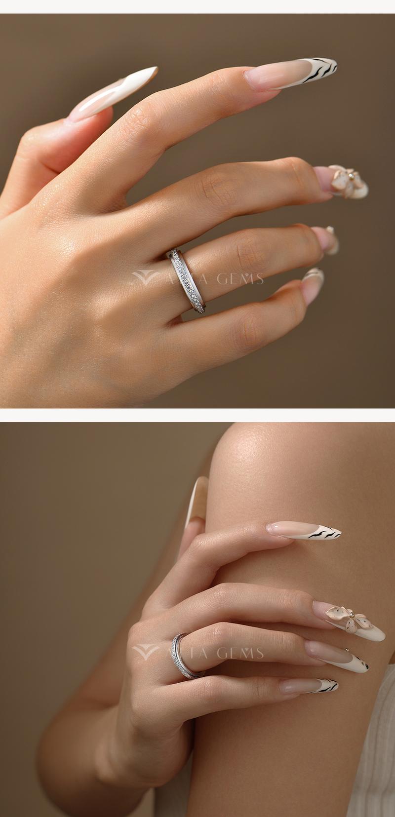 ATTAGEMS Eternal Round Cut Lab-Grown Moissanite Ring for Women and Men Unisex Daily Wear Sterling Silver Parties Engagement Wedding Eternity Band Jewelry Gift R346