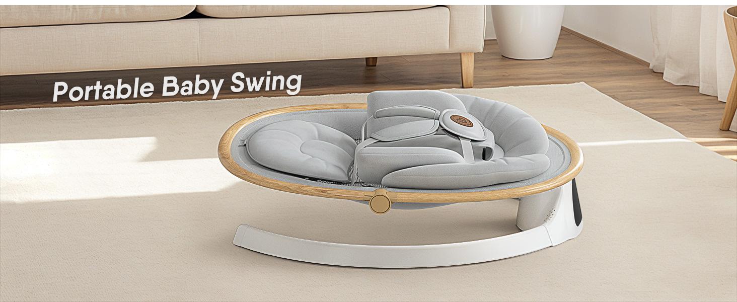 BabyBond Bluetooth Electric Baby Swing for Infants & Newborns, 3Gear & 5-Speed Portable Baby Rocker with 12 Songs, Indoor/Outdoor Automatic Baby Swing, Ideal Baby Shower Gift for Boys & Girls (Woodgrain Design)