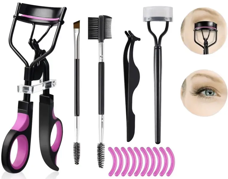 Beauty Lash Curler Set - Professional Eyelash Curler with No-Pinch Design, Silicone Pads, Steel Lash Cluster Comb, Tweezers, Spoolie, Lightweight Pack, Fits Most Eyes for Home/Salon Use (Ideal for Christmas, Birthday Gifting)