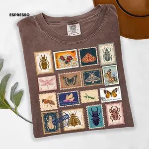 Comfort Colors Vintage Insect Stamps Shirt, Bug Lover Entomology Shirt, Nature Aesthetic Insect Lover T-shirt, Beetle Gift Ideas Insect TShirt