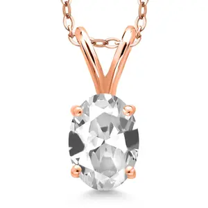 1.00 Ct Oval White Created Sapphire 18K Rose Gold Plated Silver Pendant with Chain