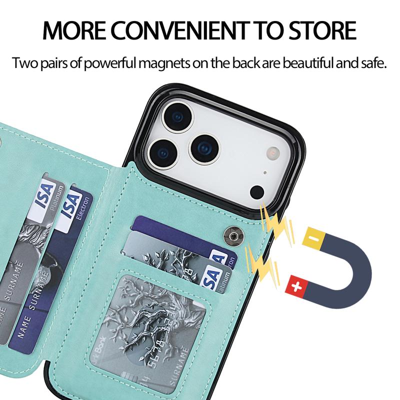 Case For iPhone 17 16 15 14 13 12 11 Pro Max Case Wallet with Card Holder, Embossed Butterfly Premium PU Leather Double Magnetic Buttons Flip Shockproof Protective Case Cover