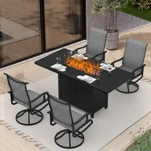 Pizzello Patio Fire Pit Set, Swivel Patio Chairs And Aluminum Fire Table, Outdoor Firepit Dining Set