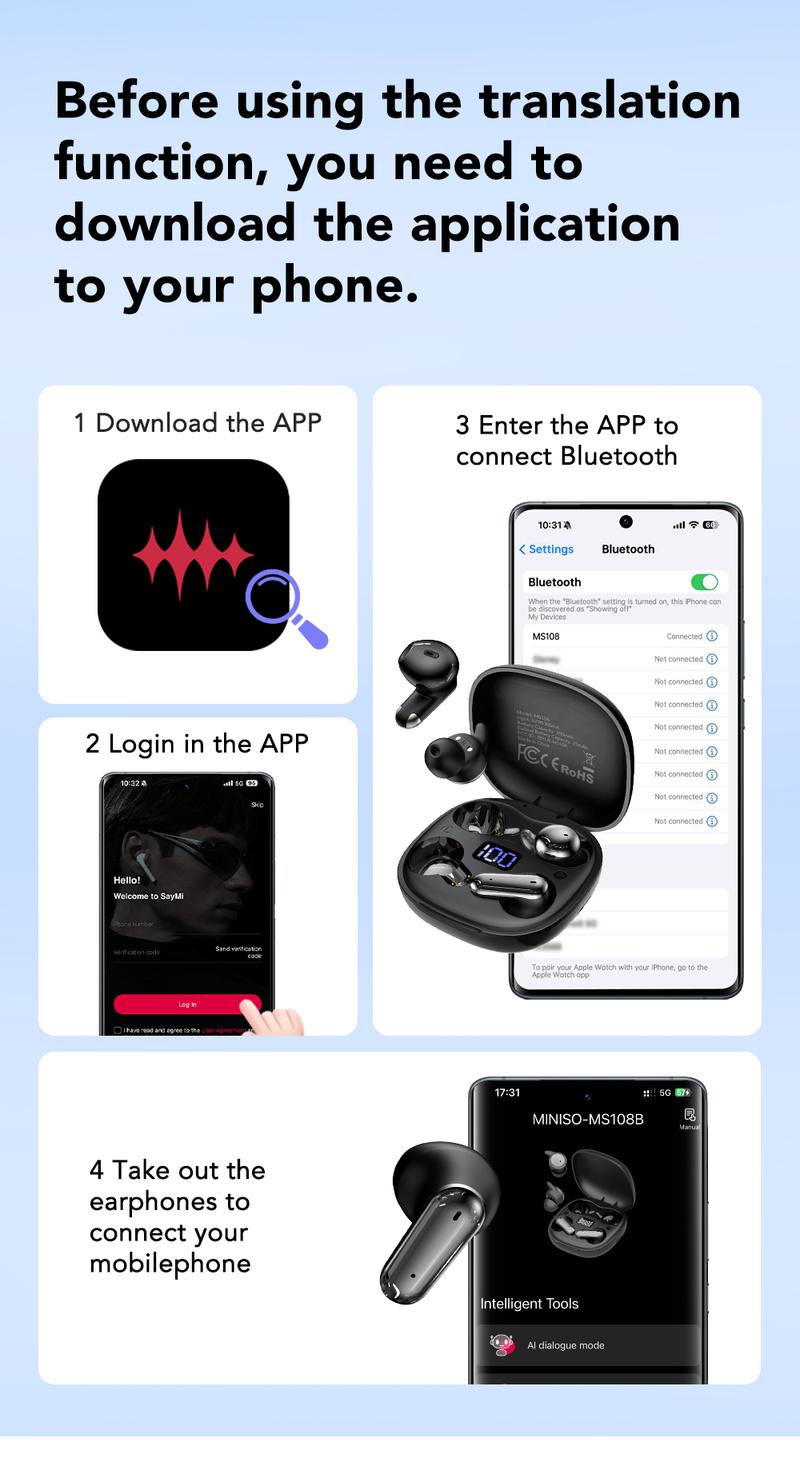 MINISO MS108 Wireless Bluetooth Earphones Mini Invisible Waterproof Earbuds for Sleep & Sports Two Pairs Included Mini Short Stem Design Ideal for Work Sports and Sleeping