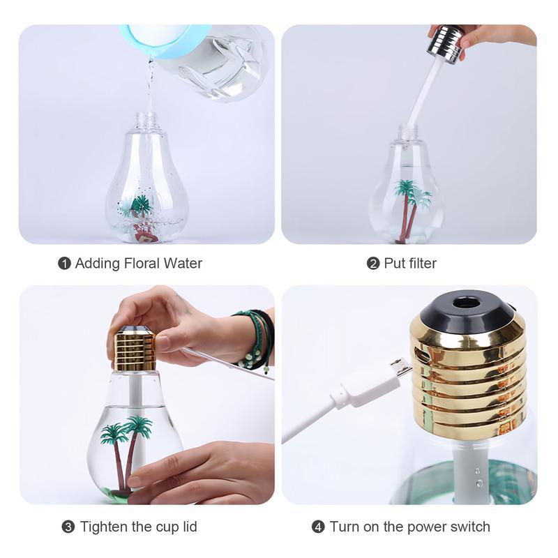 [Holiday Haul] 7-Color Auto-Changing Bulb Humidifier: 400ml Aroma Diffuser with Decorative PET Insert, 6H Quiet Mist, Essential Oil Diffuser for Home Office Yoga, Mood Light | Control: Hold 3s for Light (Auto-Cycle), Press Once for Mist