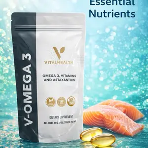 Vital Health V-Omega 3 – Omega 3 with Vitamins & Astaxanthin | Premium Dietary Supplement | 90 Soft Capsules