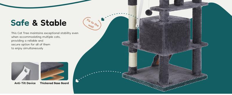 Cat Tree Tower for Indoor Cats 54in Tall Multi-Level Pet Furniture with Sisal Scratching Post, Plush Toy, and Climbing Ladder