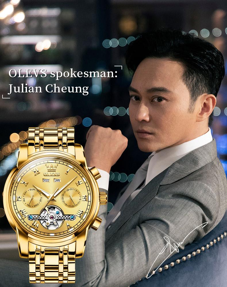 Genuine high-grade luxury hollow design multi-function dial men's watch OLEVS brand flagship new luminous waterproof fully automatic mechanical watch 6607