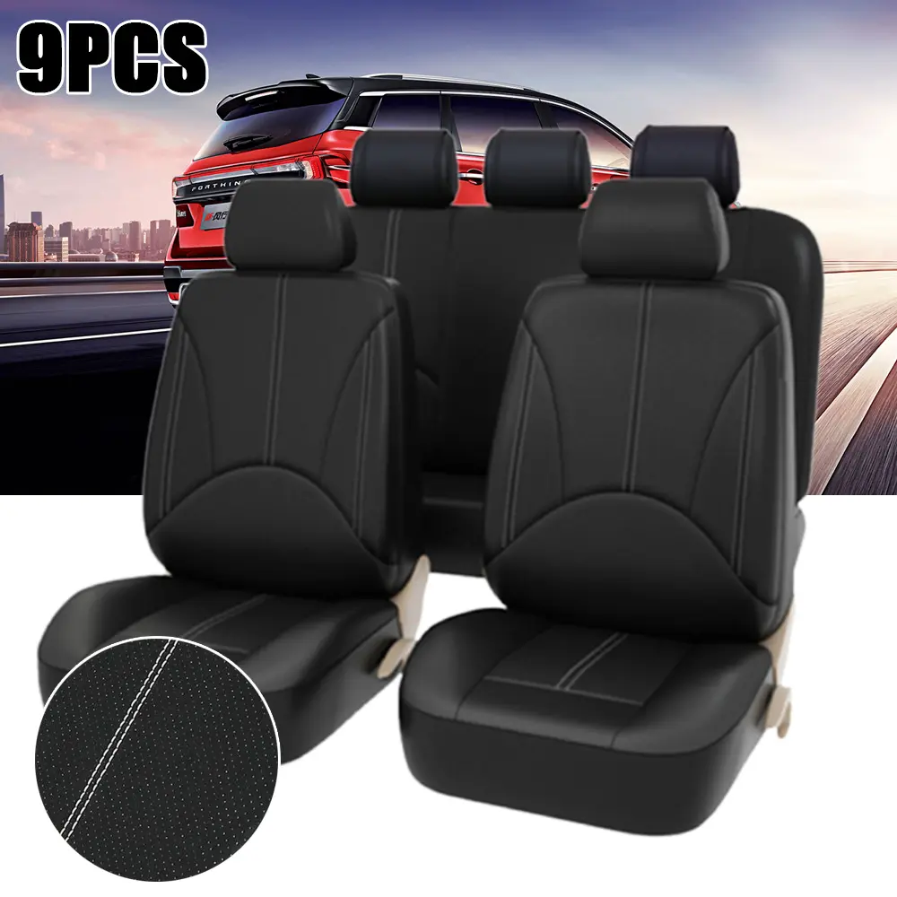 5-Seater Full-Wrap Faux PU Leather Car Seat Covers for Most Cars - Easy-Install, Wear-Resistant, Comfortable Auto Interior Protectors for Modern Daily Driving