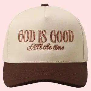GOD IS GOOD Two-Tone Vintage Canvas Trucker Hats for Men & Women, Adjustable Size Baseball Caps with Trendy Embroidered Design Fashionable trend baseball cap