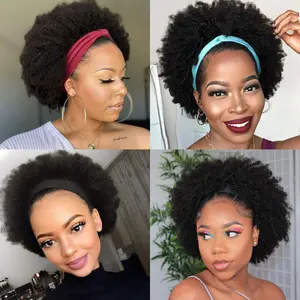 Headband Wig Synthetic Short Curly Afro Wig Glueless Goddess Braided Headband Wig Bouncy 4 Inch Afro Curly Wig for Women Lightweight Natural Look