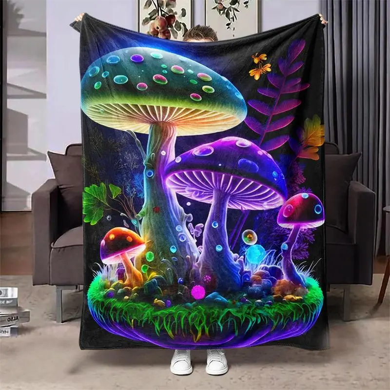 Colorful Mushroom Pattern Blanket, 1 Count Soft Warm Nap Throw Blanket, Air-conditioned Room Blanket for Home Office Travel Camping Dormitory, Breathable Soft Blanket