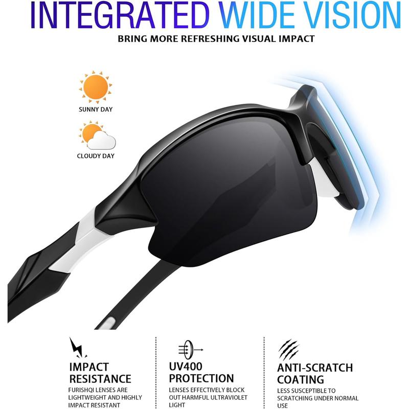 4-Pack Unisex Polarized Sports Sunglasses Windproof Lightweight Rimless Design UV Protection Square Cat Eye & Oversized Styles for Baseball Running Fishing Golf Driving Travel