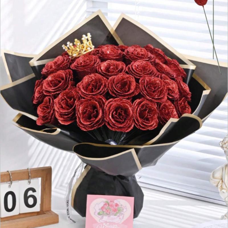 MEHELANY Sparkling Artificial Rose Bouquet – 20 Red Roses, 2.76” DIY Gift Set