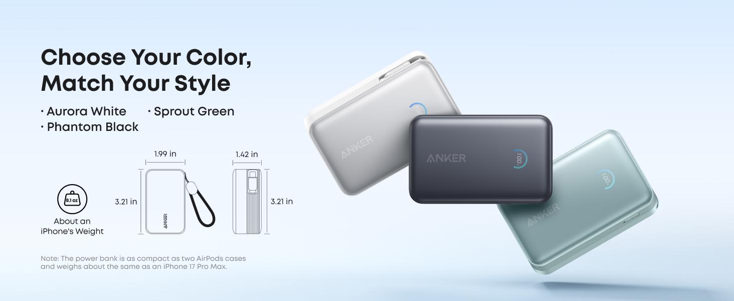 Anker Nano 10,000mAh Compact Power Bank with Retractable Cable and 45W Fast Charging, Travel-Ready and Pocket-Friendly, On-the-Go Charging for iPhone 17/16, iPad, Galaxy, Pixel, and More (Buy and Get Stickers)
