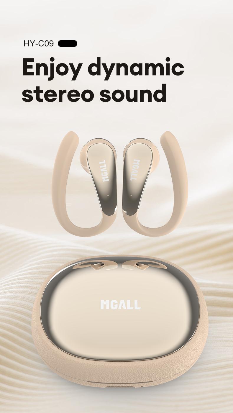 MGALL C09 Open-Ear Wireless Headphones with 2025 Bluetooth 6.0 ENC Call Noise Reduction Berlin Super Sense Sound Comfortable No-Pain Listening for Long Wear Audio Headset for Music Calls & Sports