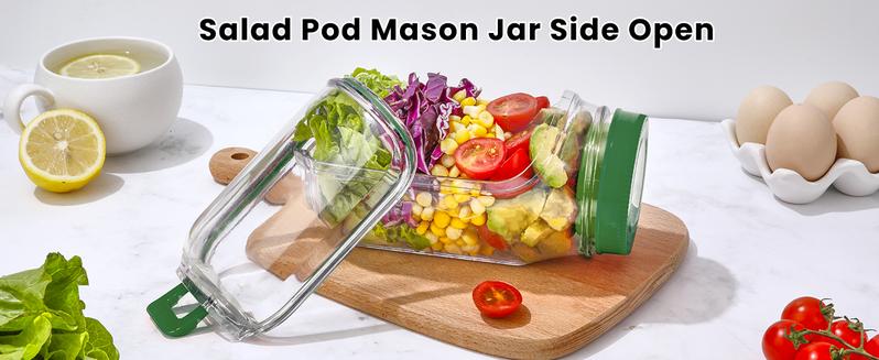 Salad Jar with Side Opening & Dressing Cup - Vertical Layering Salad Container for Lunch, Leakproof Design, Lid Converts to Bowl, BPA-Free for Office, Picnic, Travel, Meal Prep (Green)