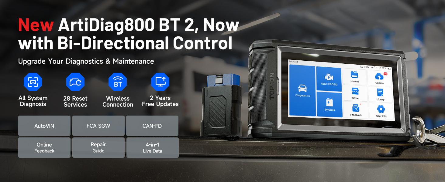 TOPDON AD800BT  V2.0 Bi-Directional Control Full Systems Diagnostic Tool for All Vehicles, Automotive Diagnostic Scanner for Car, 28+ Services, FCA AutoAuth, CANFD