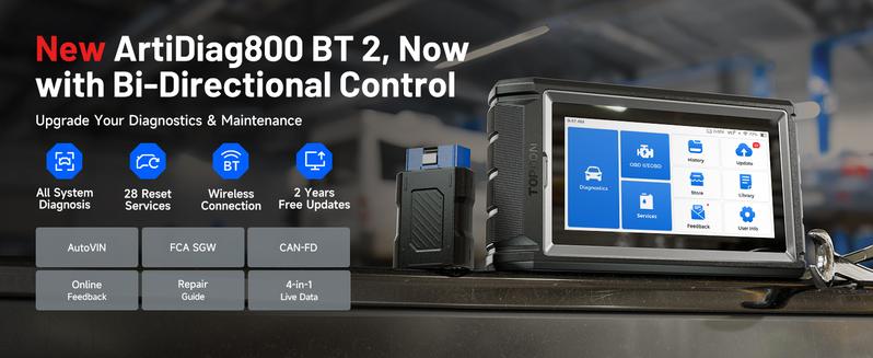 TOPDON AD800BT  V2.0 Bi-Directional Control Full Systems Diagnostic Tool for All Vehicles, Automotive Diagnostic Scanner for Car, 28+ Services, FCA AutoAuth, CANFD
