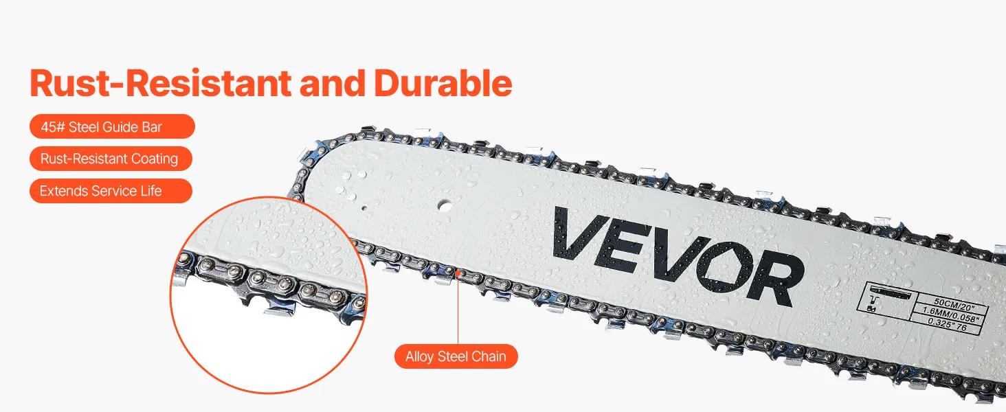 VEVOR 62 cc Gas Chainsaw 20 inch 3.8 HP Power Chain Saw with Non-Slip Handle Dual Fuel Tanks for Wood Cutting Tree Trimming Land Clearing