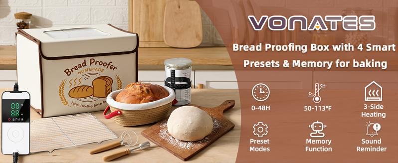 Folding Bread Proofing Box with Temp Control (50-113℉) & 48H Timer, Sourdough Proofer Box with Stainless Steel Rack, Preset Modes Dough Proofer Box for Sourdough, Making Bread, Yogurt, Pizza, Kombucha
