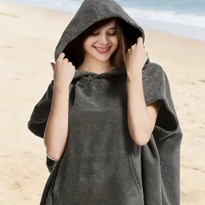 Unisex Microfiber Hooded Poncho Towel Quick-Drying Changing Robe Bathrobe Ideal for Diving Swimming Beach Surfing