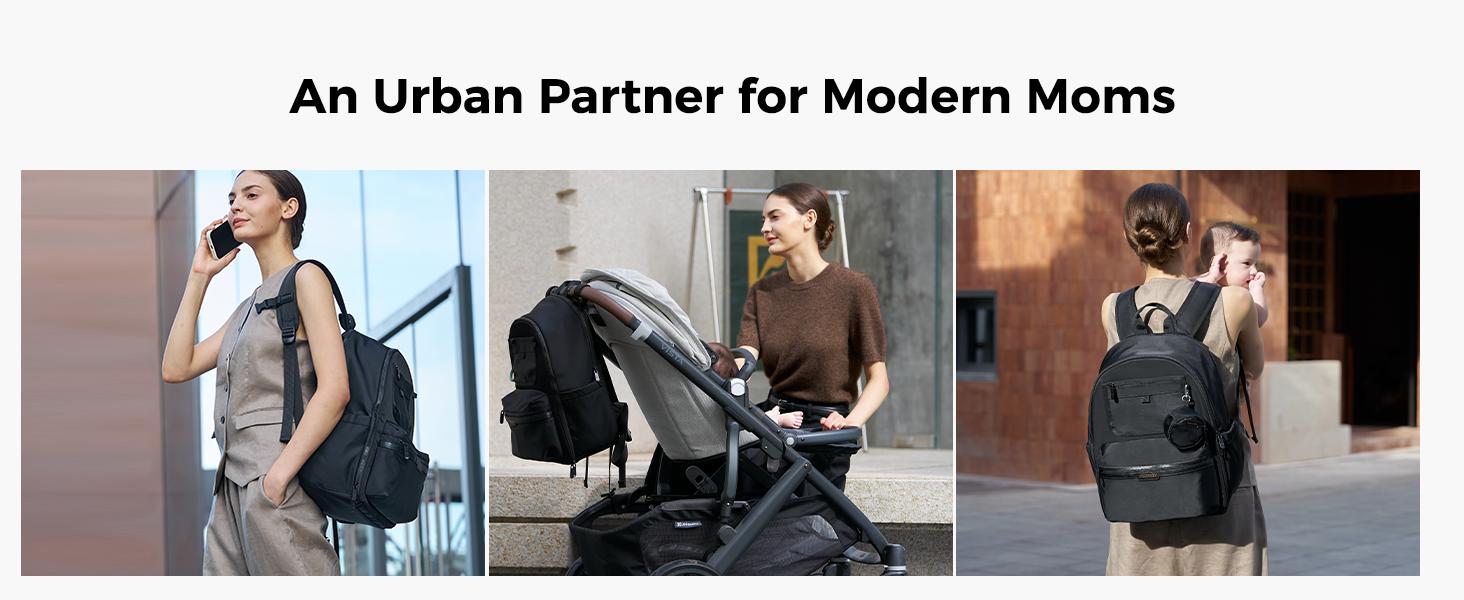 Momcozy Urban Diaper Bag Backpack - Stylish, Durable & Waterproof Baby Bag with Multi-Pockets, Laptop Compartment, Changing Pad & Stroller Straps, Travel Baby Essentials for Moms,Dads,Work, Maternity