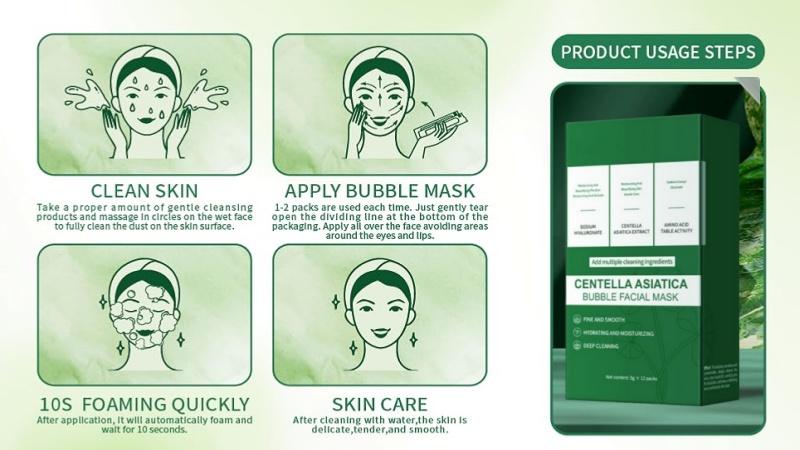 12PCS Centella Asiatica Bubble Face Mask, Centella Bubble Clay Mask for Blackhead Removal Deep Purifying and Moisturizing Pore Cleanser Individually Packaged, 10 Seconds to Foam
