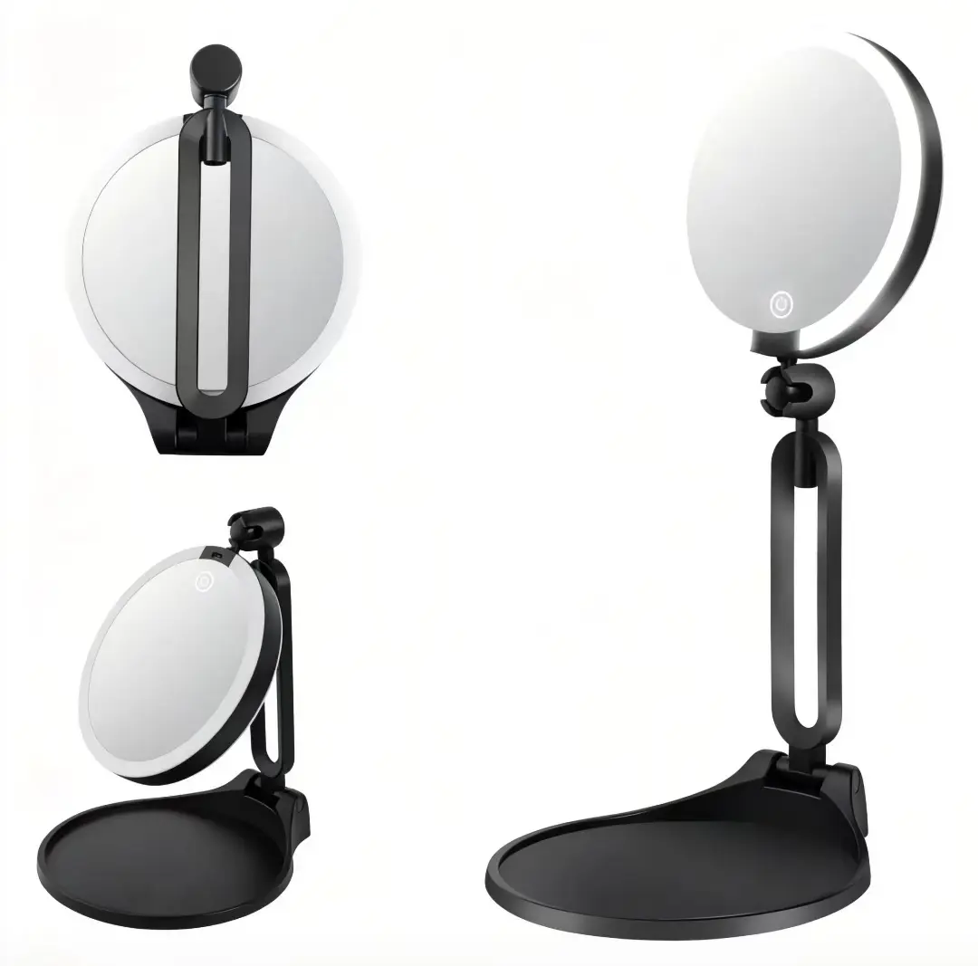 6in Rechargeable Portable Lighted Glass Magnifying Mirror - Tabletop Bathroom Makeup Gadget, 30X/1X Double-Sided, Dimmable Lighting, Foldable 360° Angle Adjustable, Compact Storage, Travel-Friendly, Non-Woven, Other Shapes, Mother's Day Gift