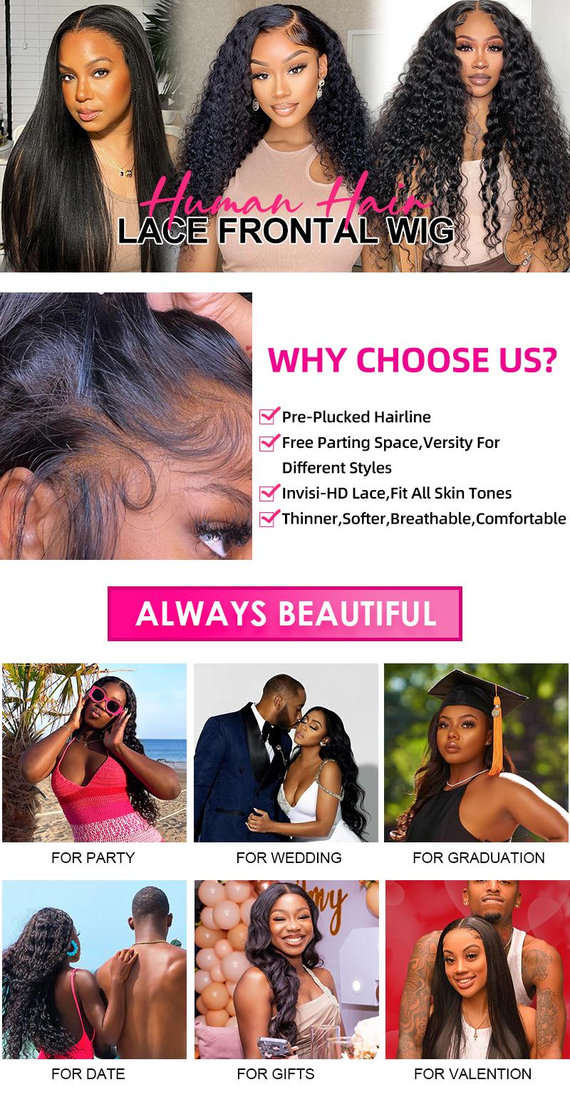 More Face 13x6 Straight Lace Frontal Wigs Human Hair Transparent Lace Front Wig Pre Plucked with Baby Hair