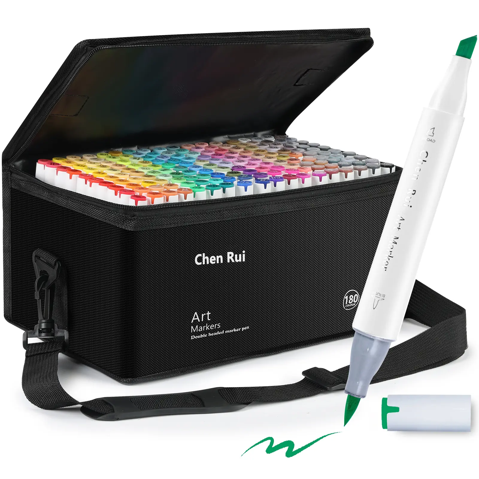 Chen Rui Refillable Professional Alcohol Markers (48-180 Count) - Dual Brush & Chisel Tip Calligraphy Pen Set with Base, Versatile Colored Markers for Coloring, Drawing & Painting Supplies for Artists, Office Stationery, Back to School Shopping Gift