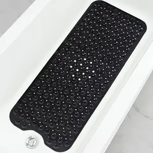 Bathtub and Shower Mats, Extra Long Non-Slip Bath Mat 39 x 16 Inch, Machine Washable Bath Tub Mat with Suction Cups & Drain Holes for Bathroom, Black