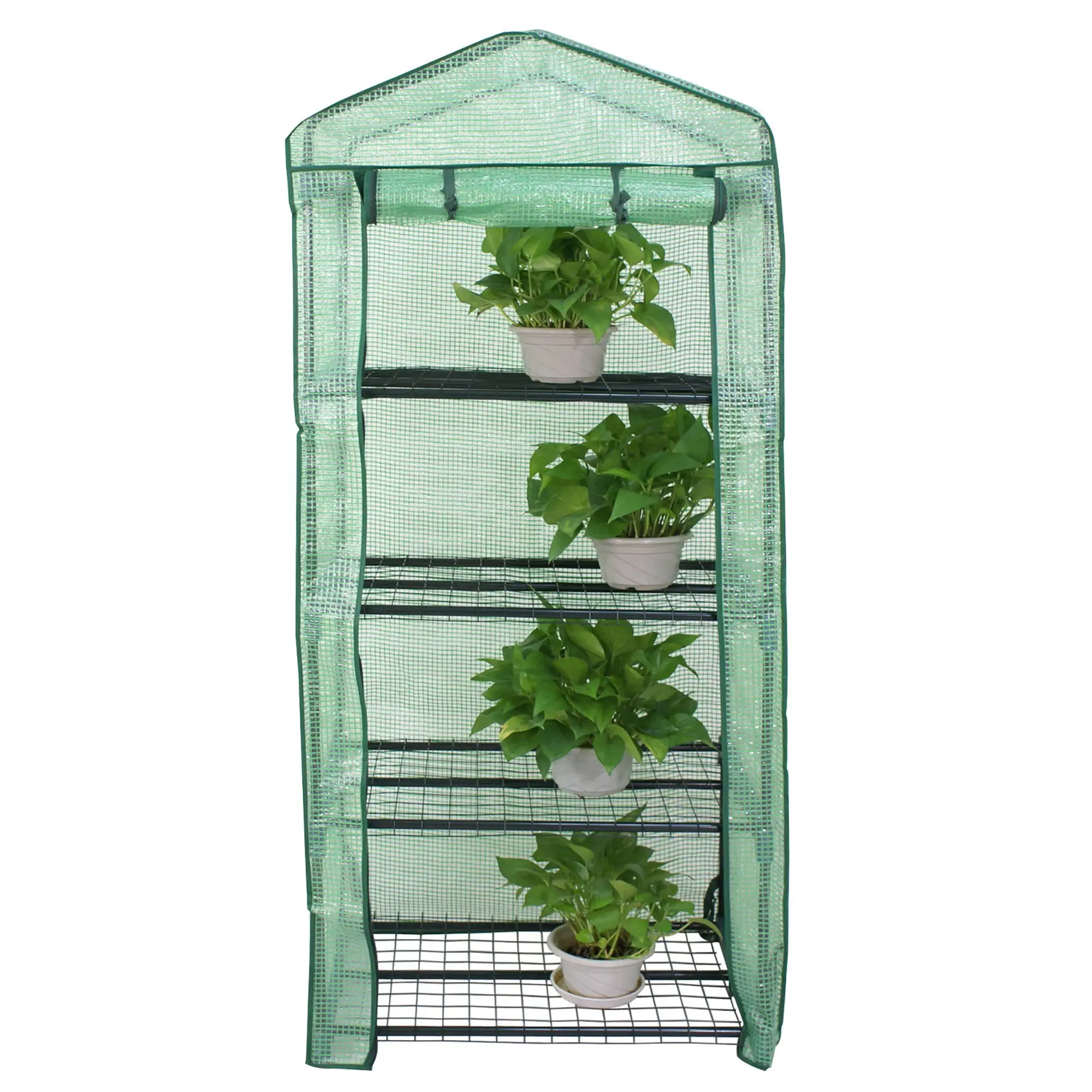 SEGAWE 4-Tier Portable Garden Mini Greenhouse - Anti-UV PE Cover, Compact Frame, Sun Protection, Waterproof, Tool-Free Setup, Outdoor Easy Access for Flowers & Plants, 27.3x19x63 In