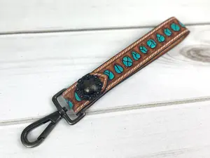 Turquoise Tooled Wristlet Leather Keychain