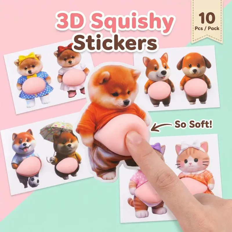 12pcs 3D Dimensional Cute Dog Big Belly Decorative Stickers for Smartphone, Cellphone Casing, Helmet, Devices - Home Decor, DIY Stress Relief Gift, Protective, Shockproof, Cute Accessories,dorm decor,dorm room decor