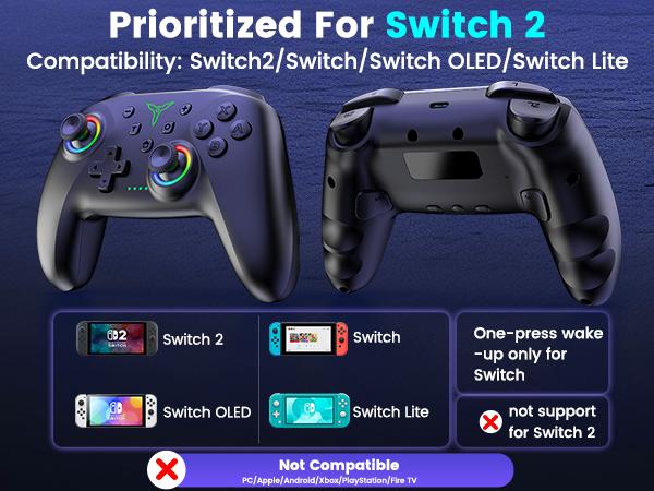 Switch 2 Pro Controller, 1000mAh Battery, Wireless Bluetooth Controller with Hall Effect Joysticks & Triggers, for Switch2/Switch/Switch OLED/Switch Lite, with 7 Light Modes/Paddle/Turbo/Motion/Charging Dock