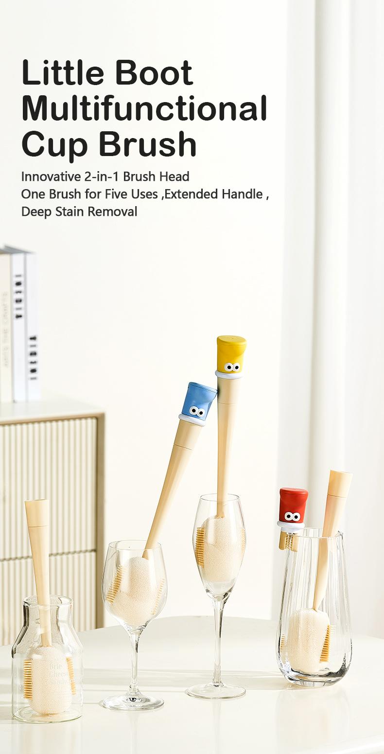 5-in-1 Multifunctional Cup Brush Set - Food-Grade Silicone & Sponge Heads | Rim/Gap/Straw Cleaner for Bottles Mugs