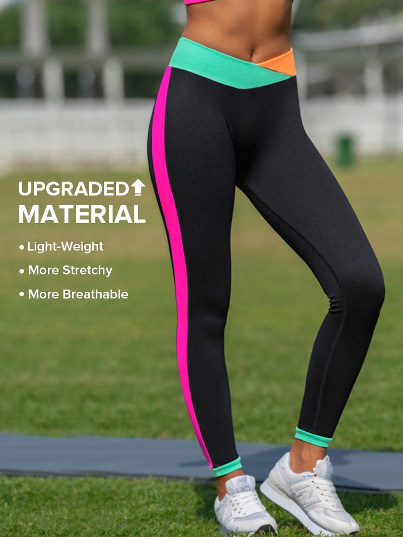 Women's Color Block Activewear Set, Supportive Sewn-in Pads Sports Bra&High Waist Compressive Legging, Neon Workout Set, Neon Sportswear, Light Weight Running Clothes