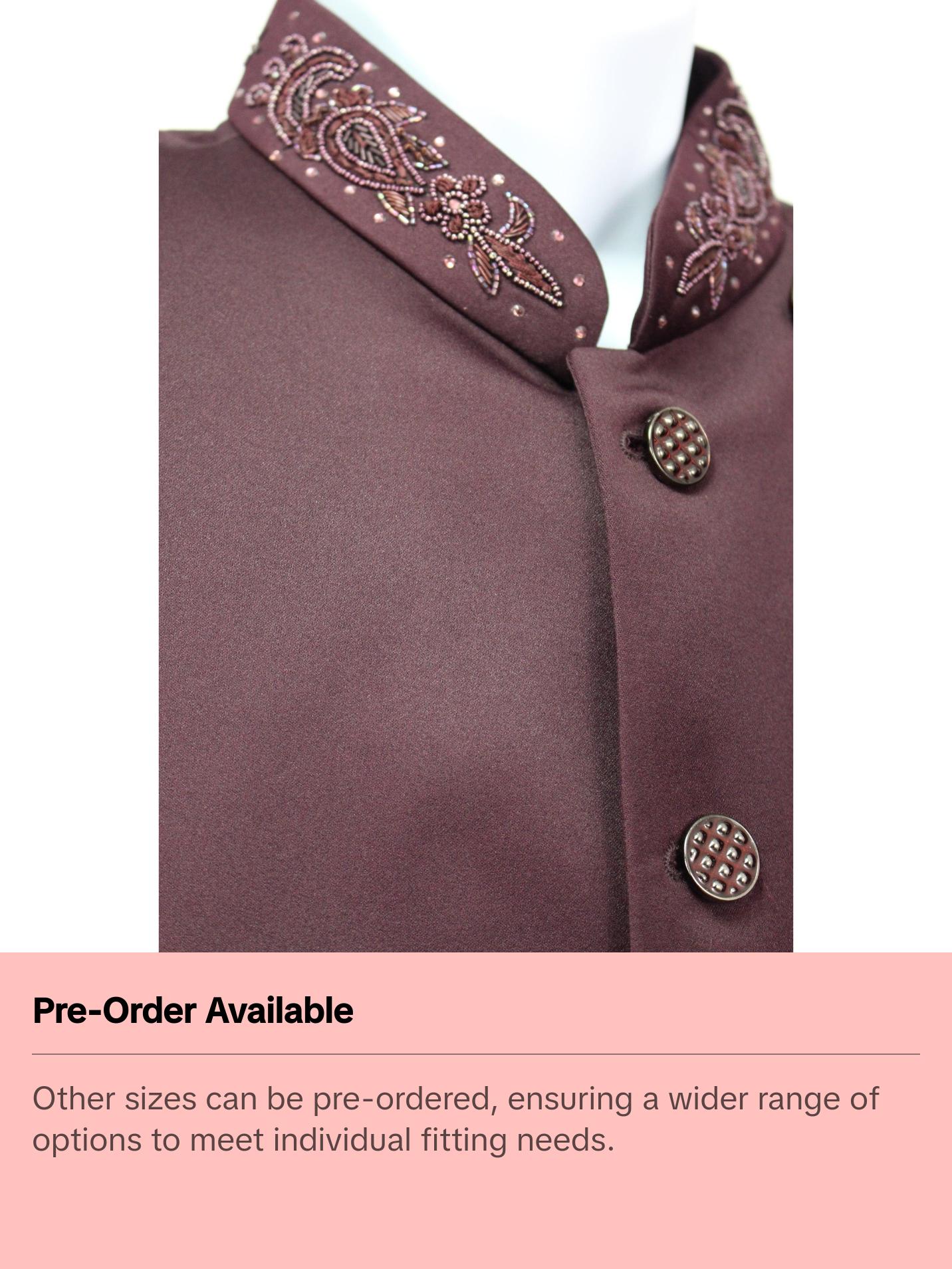 Burgundy Colored Two Piece Suit for Men with Hand Embroidered Collar