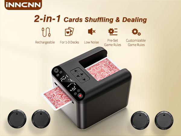 Automatic Card Dealer Machine with 4 Optional Wireless Remotes, USB‑C Rechargeable, Handles 1–3 Decks, 180°/360° Rotation, Supports 12 Players – for Poker, UNO, Blackjack & More Casino Games