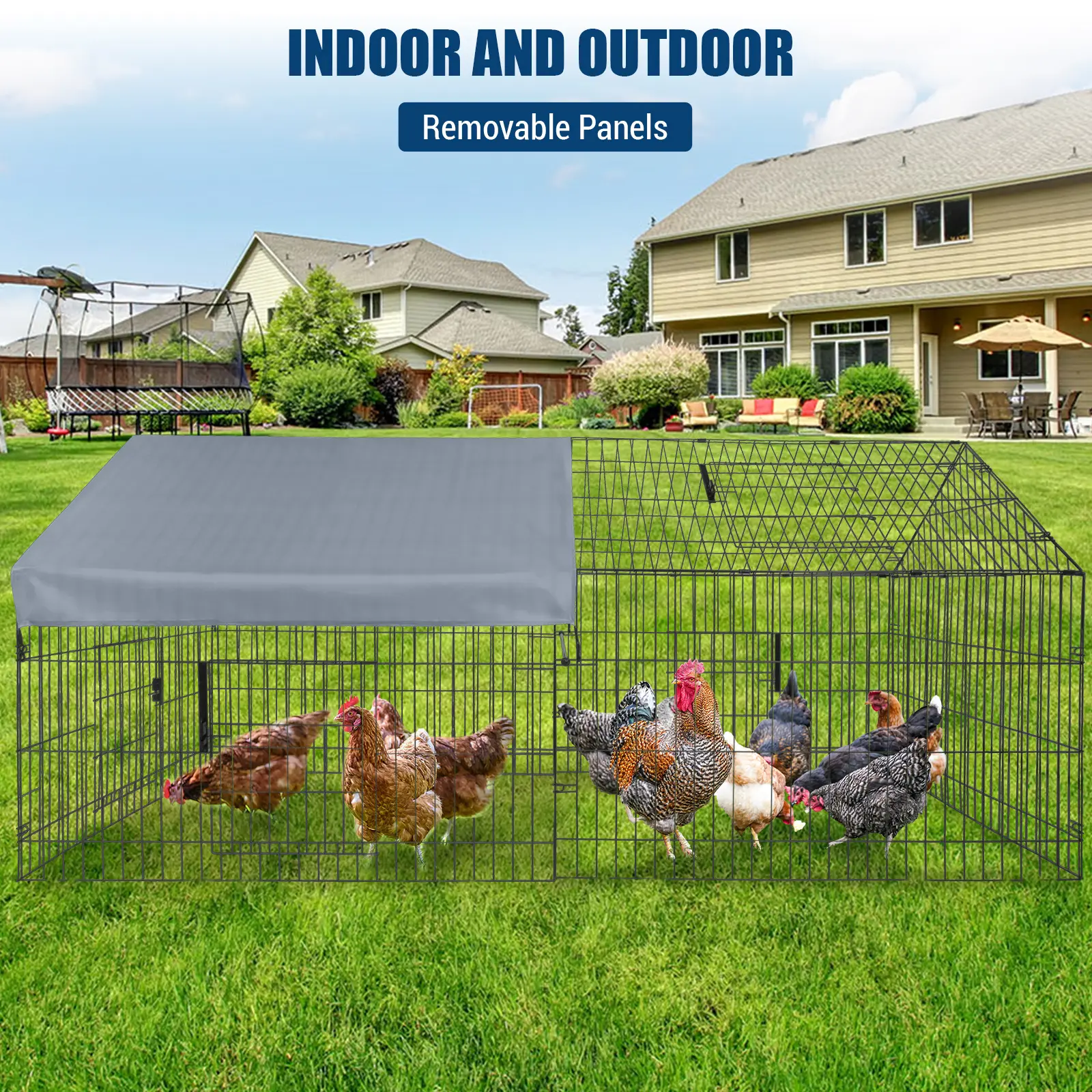 Garvee Large Metal Chicken Coop 86"x40"x40", Outdoor Poultry Cage with Waterproof Cover, Heavy Duty Chicken Run for Hens, Ducks & Rabbits, All-Weather Backyard Poultry Enclosure