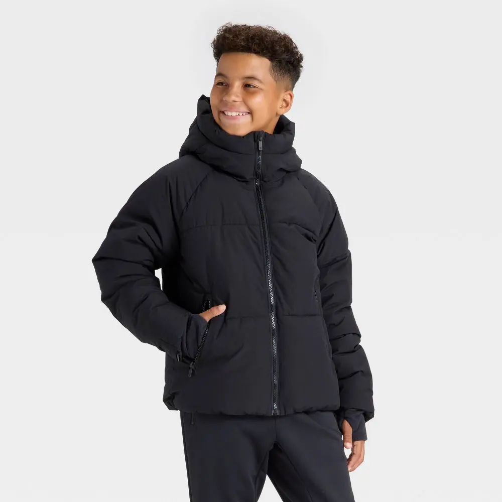 Boys' Puffer Hooded Coat - All In Motion, Everyday Casual Fit, Channel Stitch, Cool Weather Outerwear Boys' Puffer Hooded Coat - All In Motion, Everyday Casual Fit, Channel Stitch, Cool Weather Outerwear