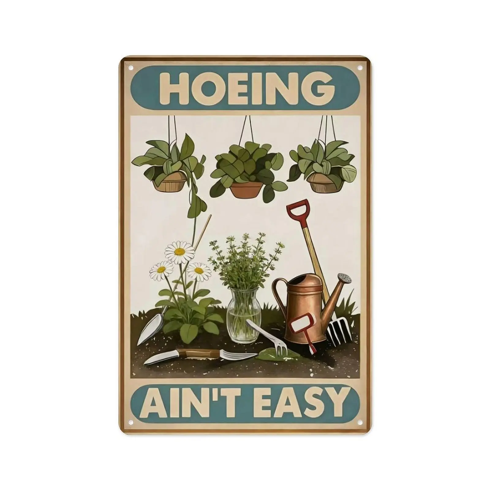 Lightweight Aluminium "Hoeing Ain’t Easy" Vintage Garden Wall Sign - Home Sign Wall Decor, Vintage Plaque Decoration, Funny Patio Decor for Garden Lovers (12x18 in), Yard Sign, Decorative Wall Sign