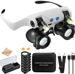 JARLINK Magnifying Glasses with LED Light, Hands Free Magnifier with 14 Interchangeable Lenses 3X 4X 5X 6X 7X 10X 15X, Magnifying Glasses for Close Work, Crafts, Jewelry, Sewing, Electronics Repair