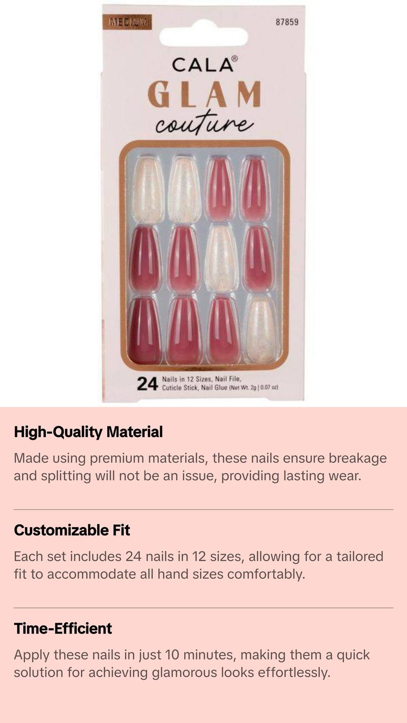 CALA Glam Couture | Coffin Marble Mauve Press On Nails