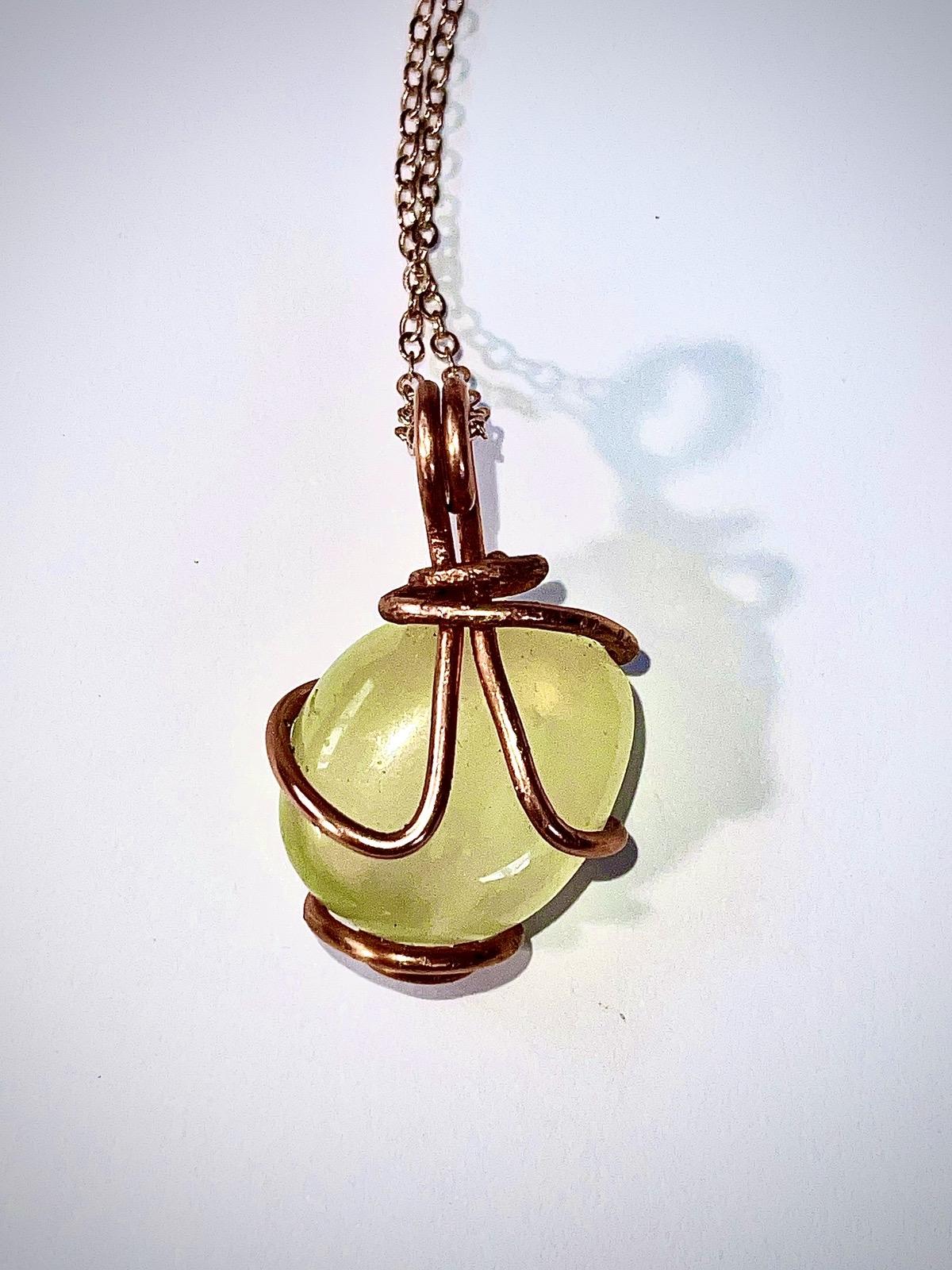 Citrine Crystal Pendant wrapped in pure copper wire, on a rose gold plated copper necklace.