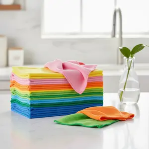 EveryCart Microfiber Cleaning Cloths – 50 Pack (Multi-Color) – 16 x 16 Inches – Lint Free & Ultra-Absorbent